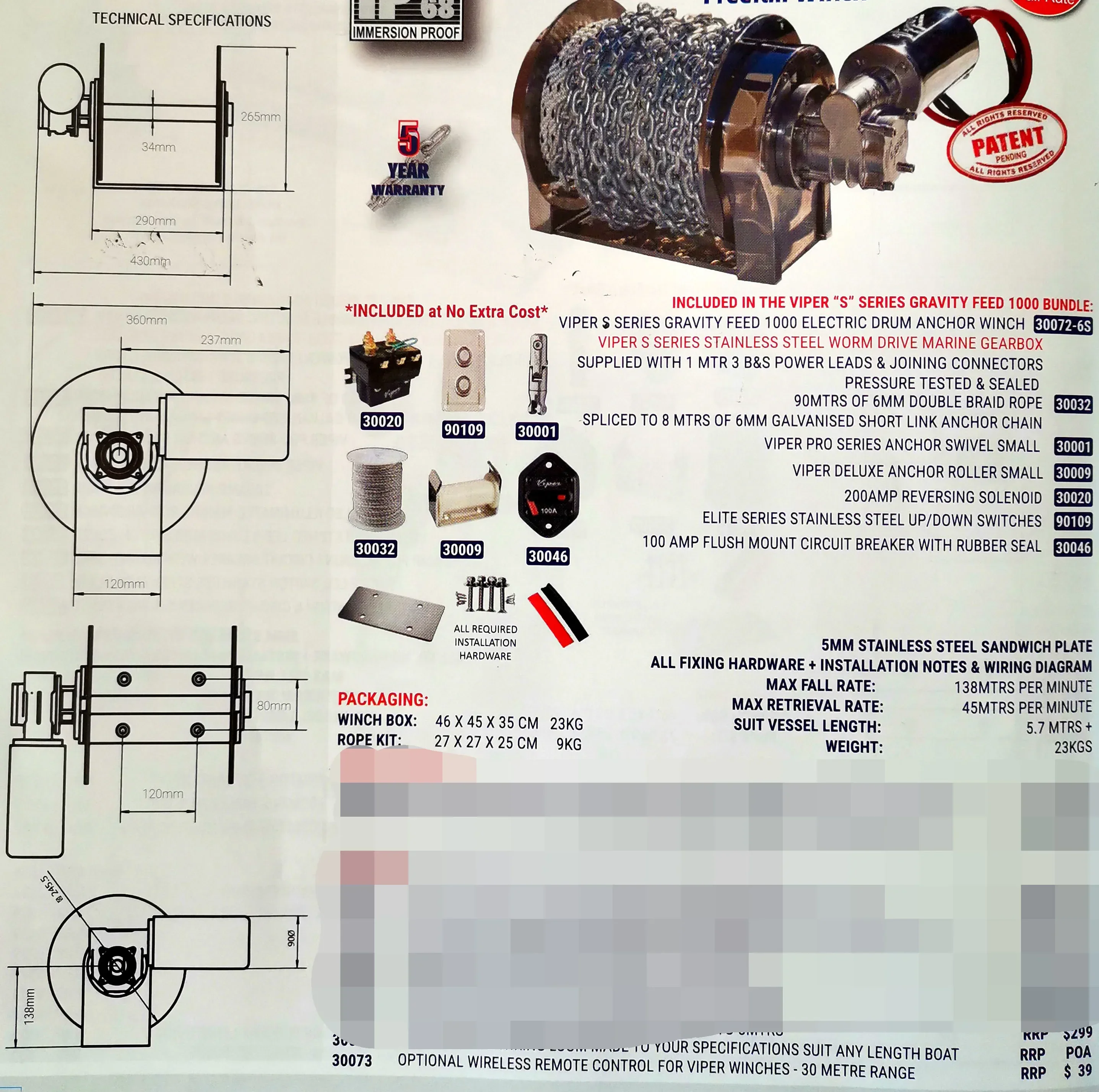 Marine Equipment 1000W 316 Sta - огляд і ціна Fishing Boat Anchor Winch